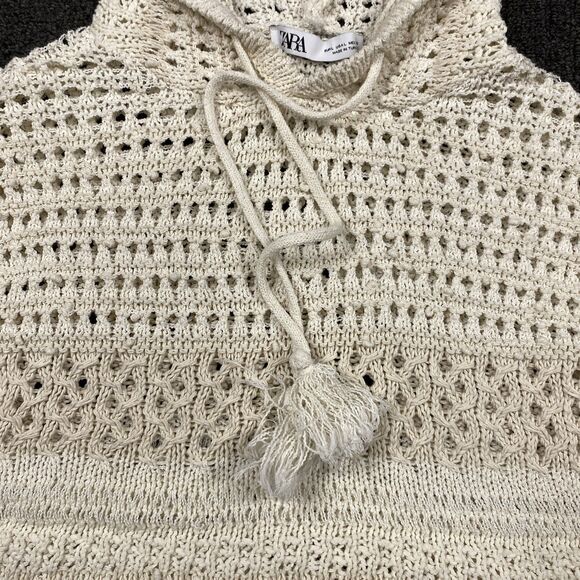 ZARA Pullover Knit Cream Knitted Hoodie Cropped Sweater Vest Women's Size Large - Picture 5 of 6